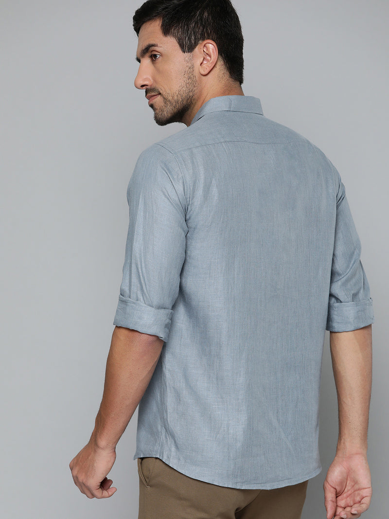 Blue: Full Sleeves Solid Hemp Shirt