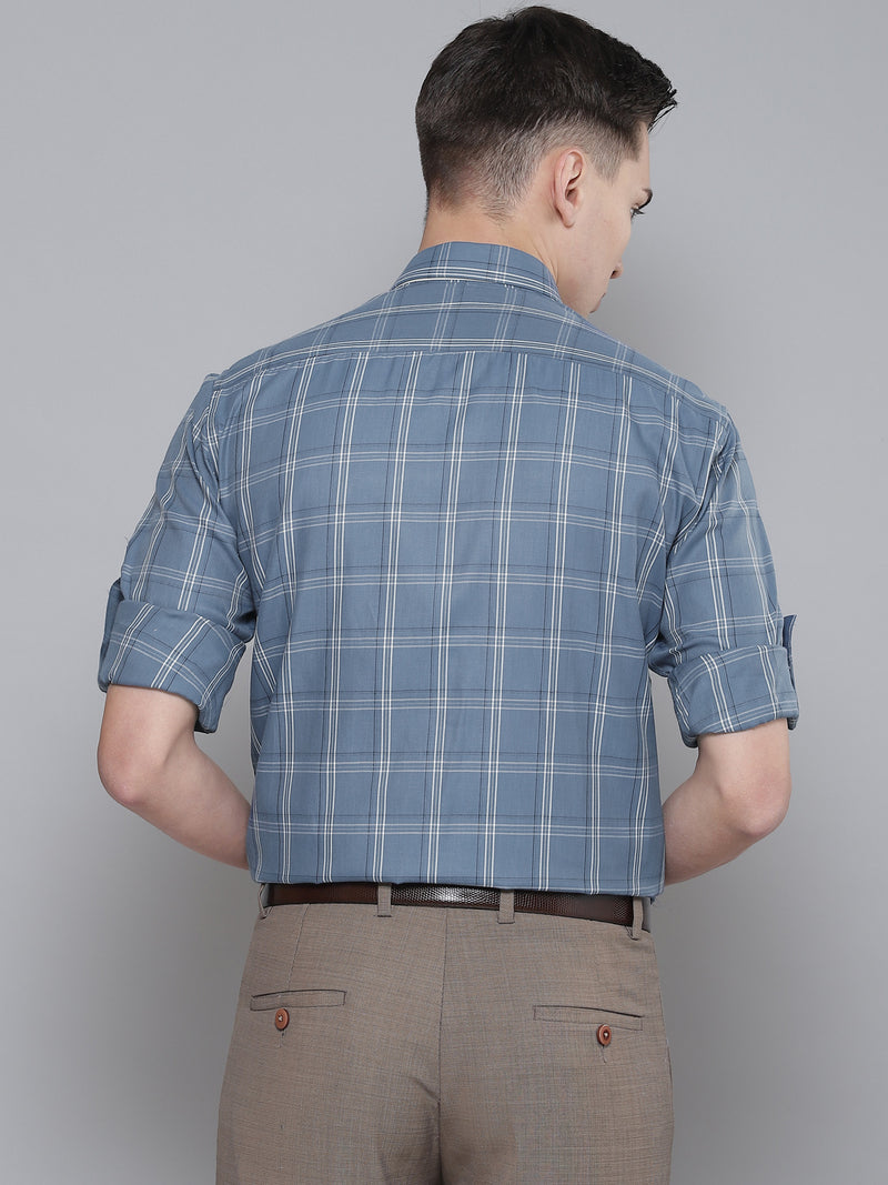 Men Blue Smart Slim Fit Checked Formal Shirt