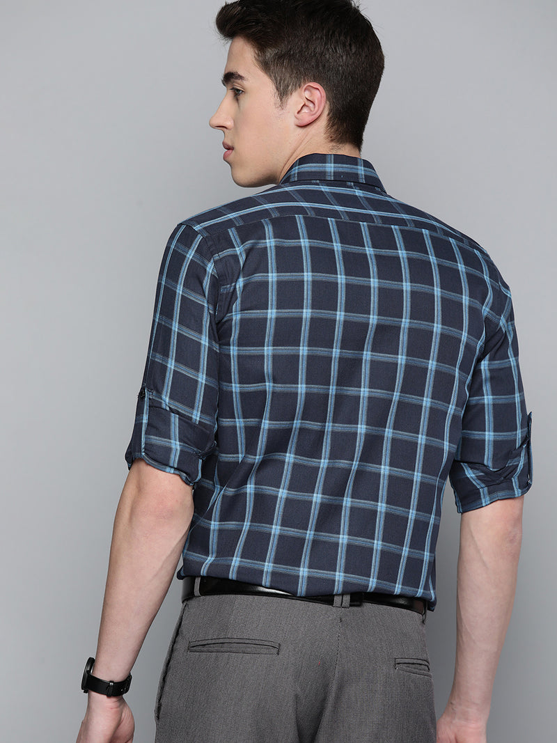 Smart Windowpane Checks Slim Fit Formal Shirt