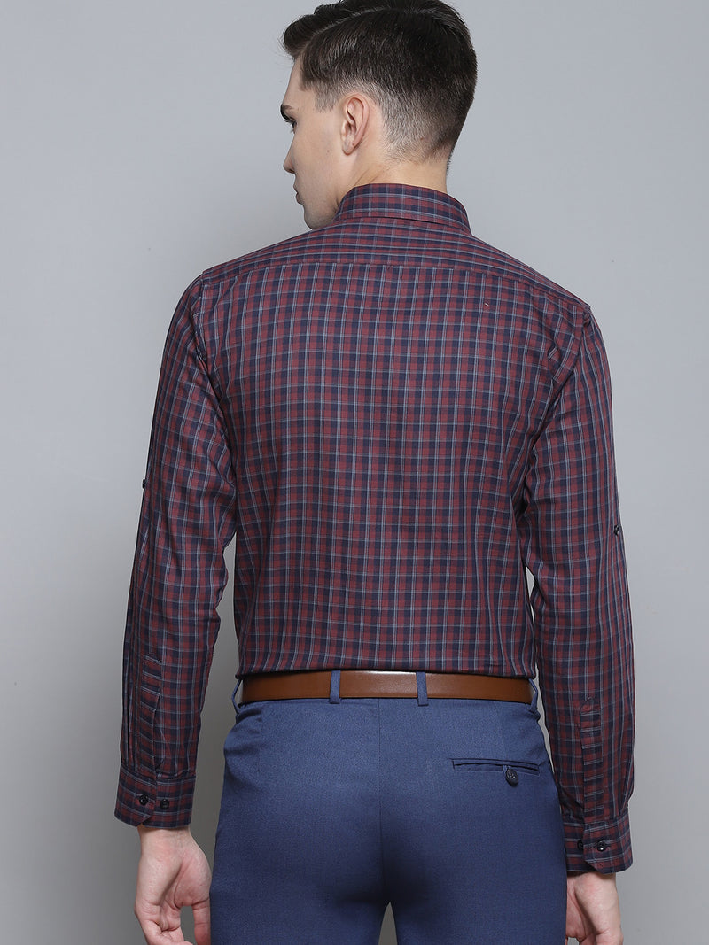 Men Purple Smart Slim Fit Gingham Checks Opaque Checked Formal Shirt