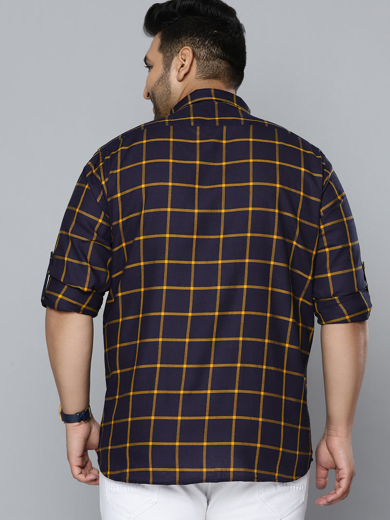Men Navy Blue Smart Slim Fit Checked Casual Shirt