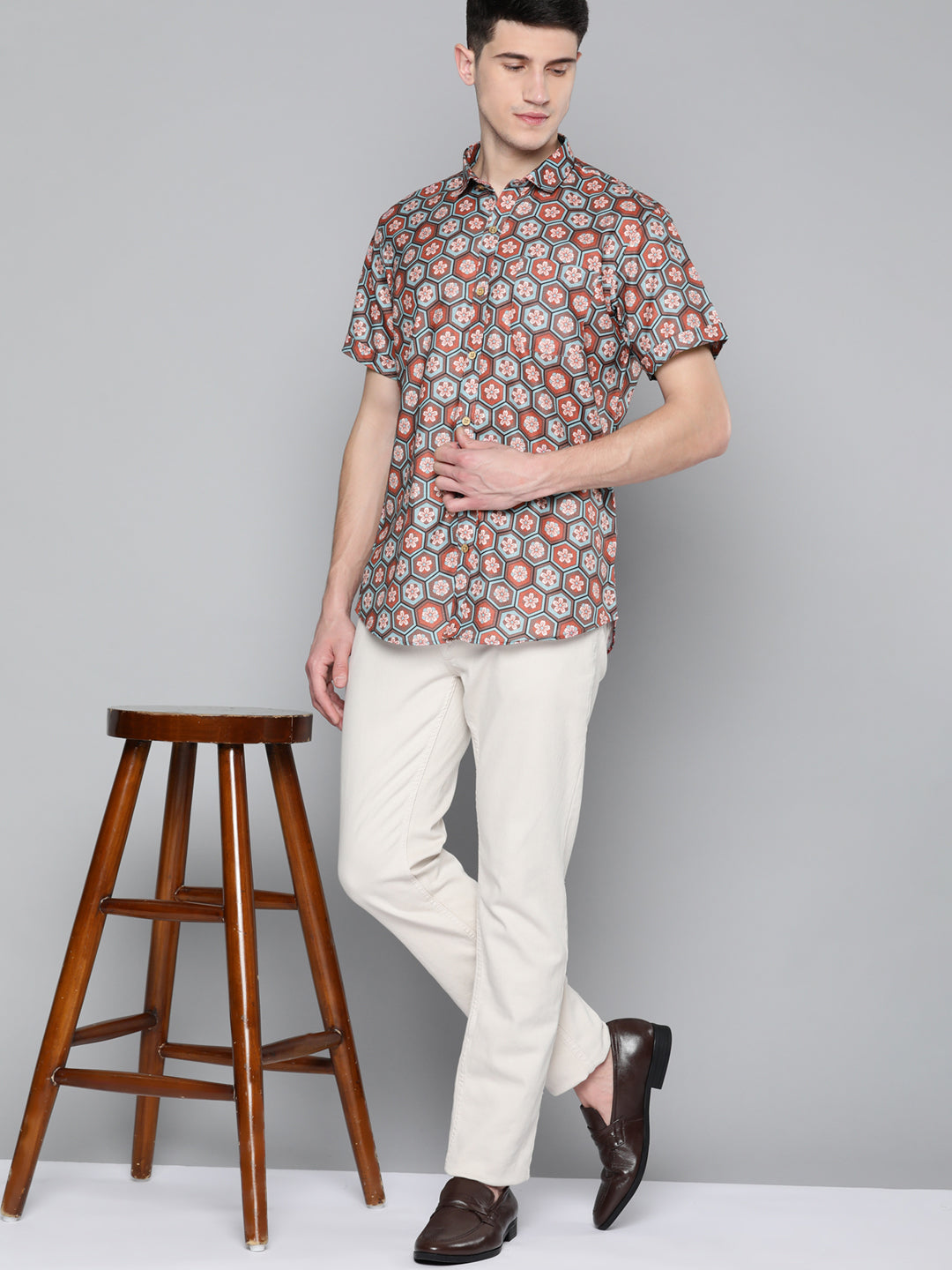 Men Brown Comfort Fit Printed Casual Shirt