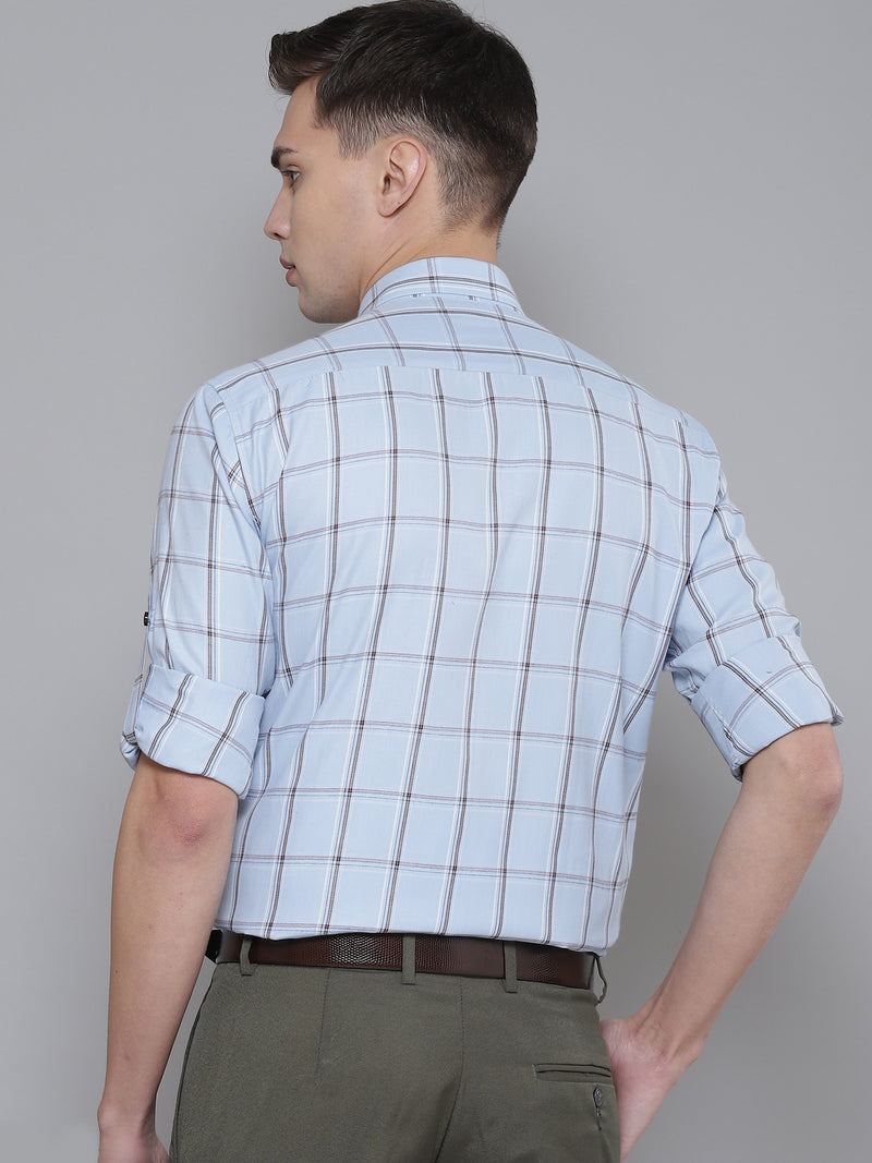 Men Blue Smart Slim Fit Checked Formal Shirt