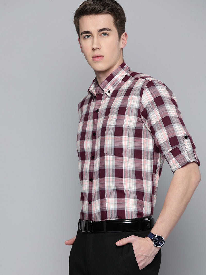 Men Smart Slim Fit Tartan Checks Formal Shirt