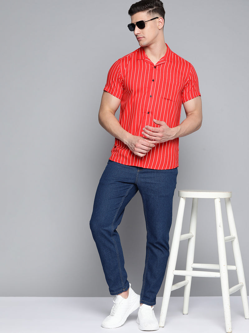 Men Red Striped Smart Slim Fit Casual Shirt