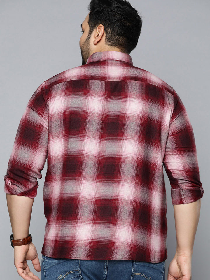 Men Plus Size Smart Checked Casual Shirt