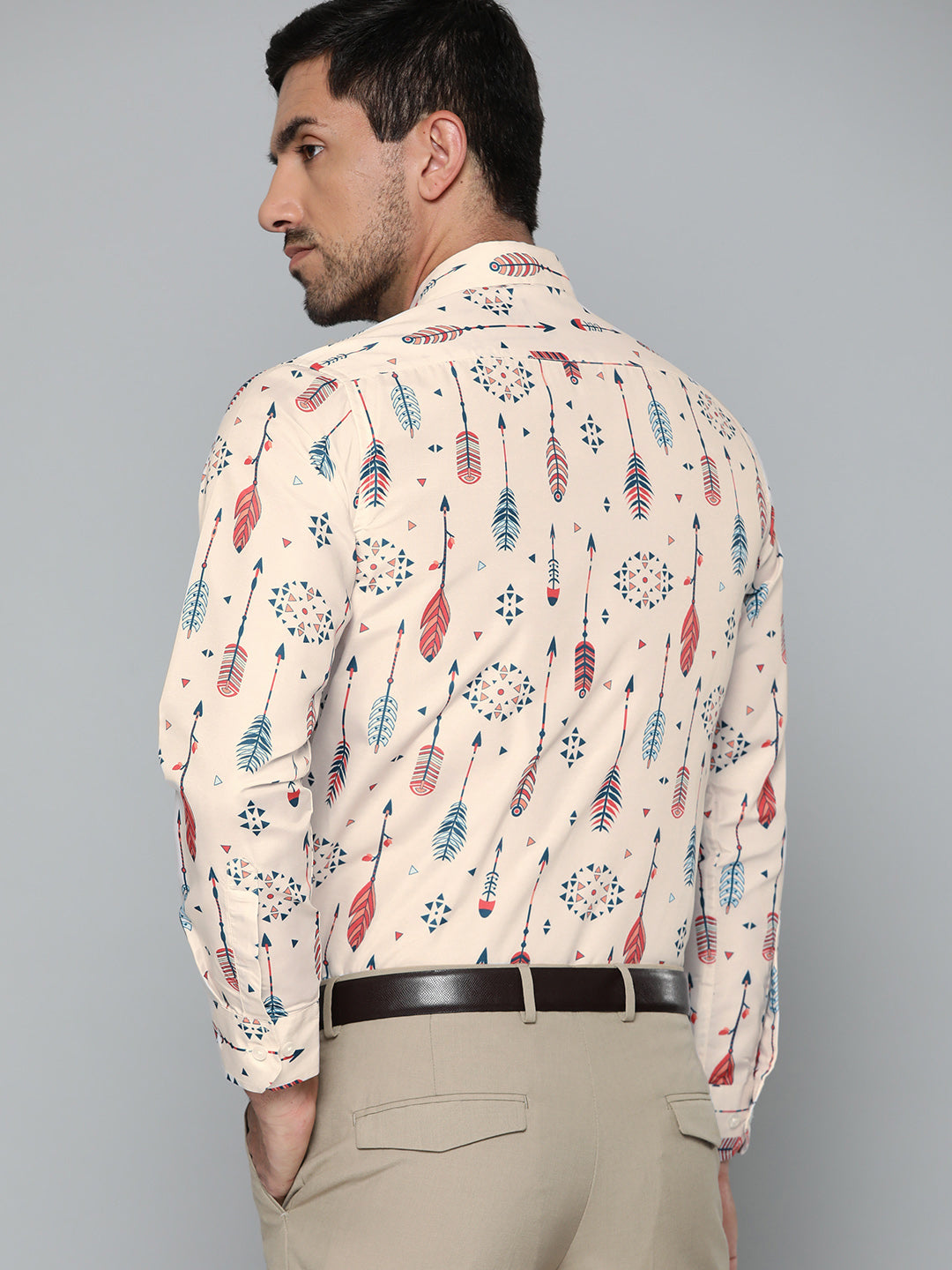 Men Cream-Coloured Conversational Printed Smart Slim Fit Casual Shirt
