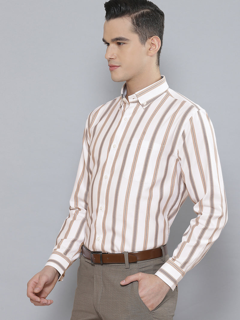 Men White Smart Striped Cotton Formal Shirt