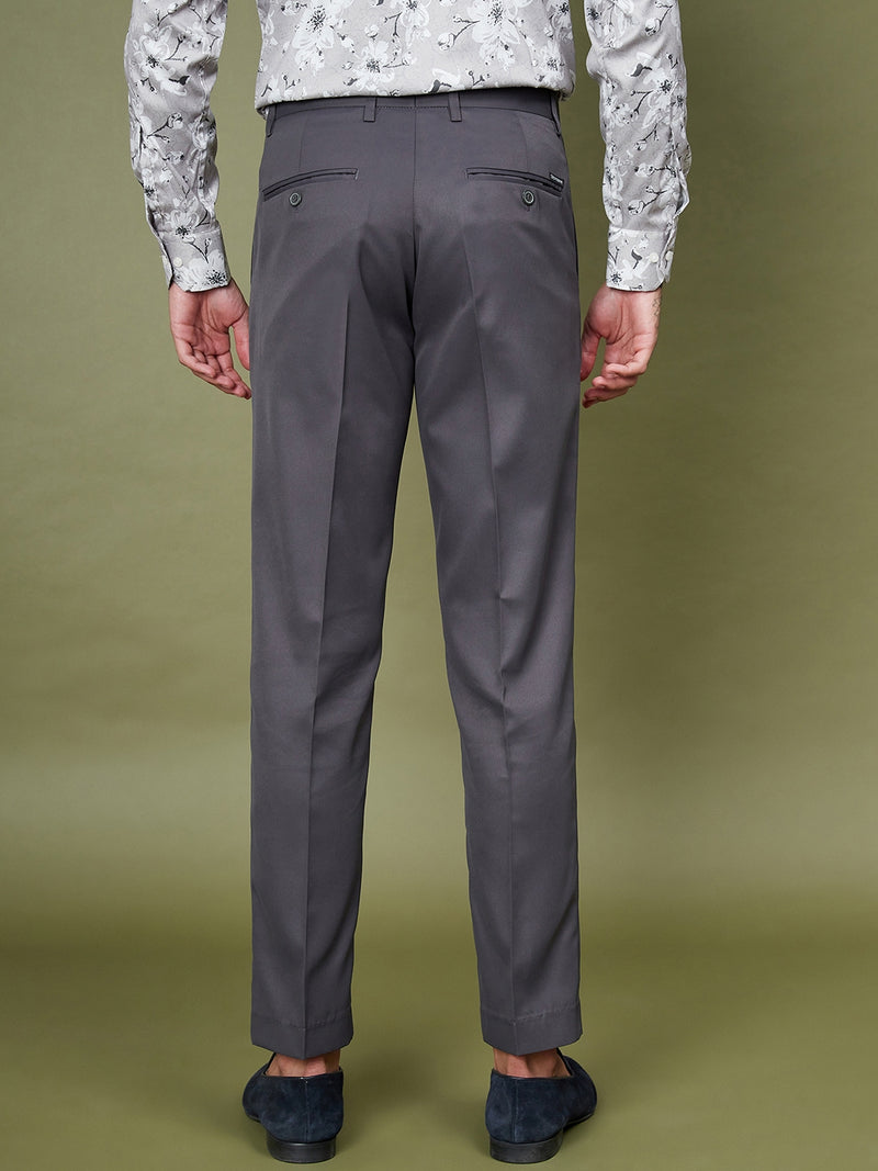 DENNISON Charcoal Men Flat-Front Mid-Rise Regular Trousers