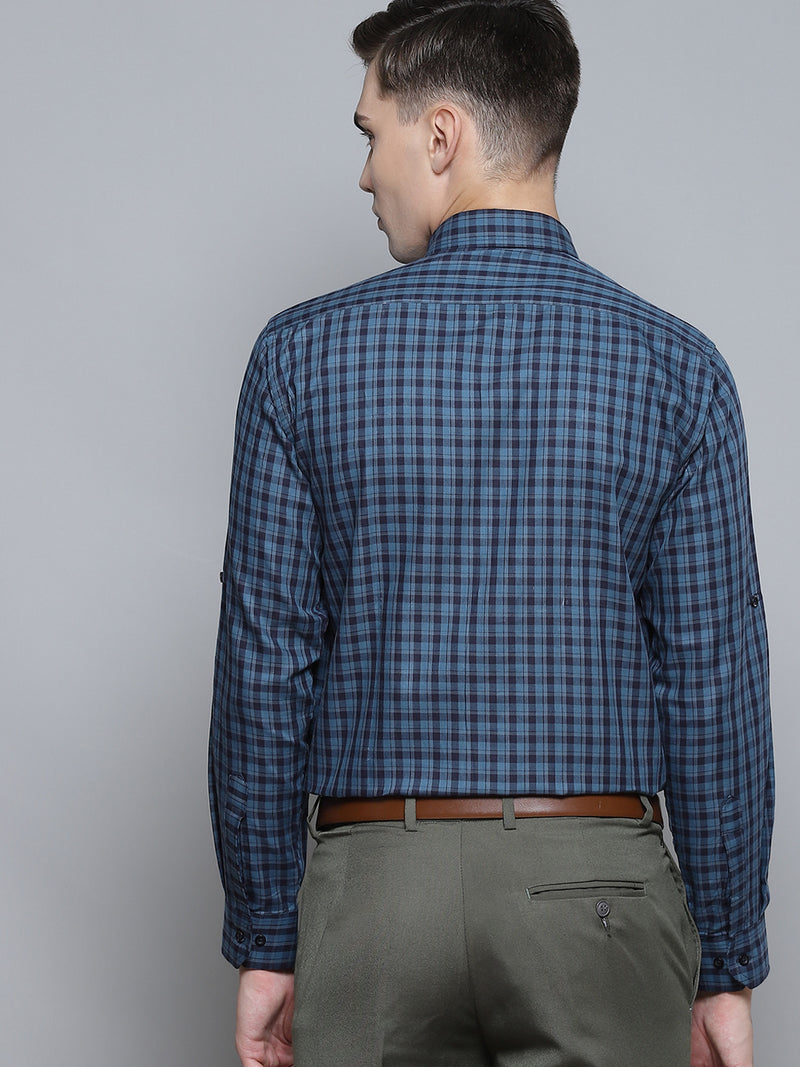 Men Black Smart Slim Fit Gingham Checks Opaque Checked Formal Shirt