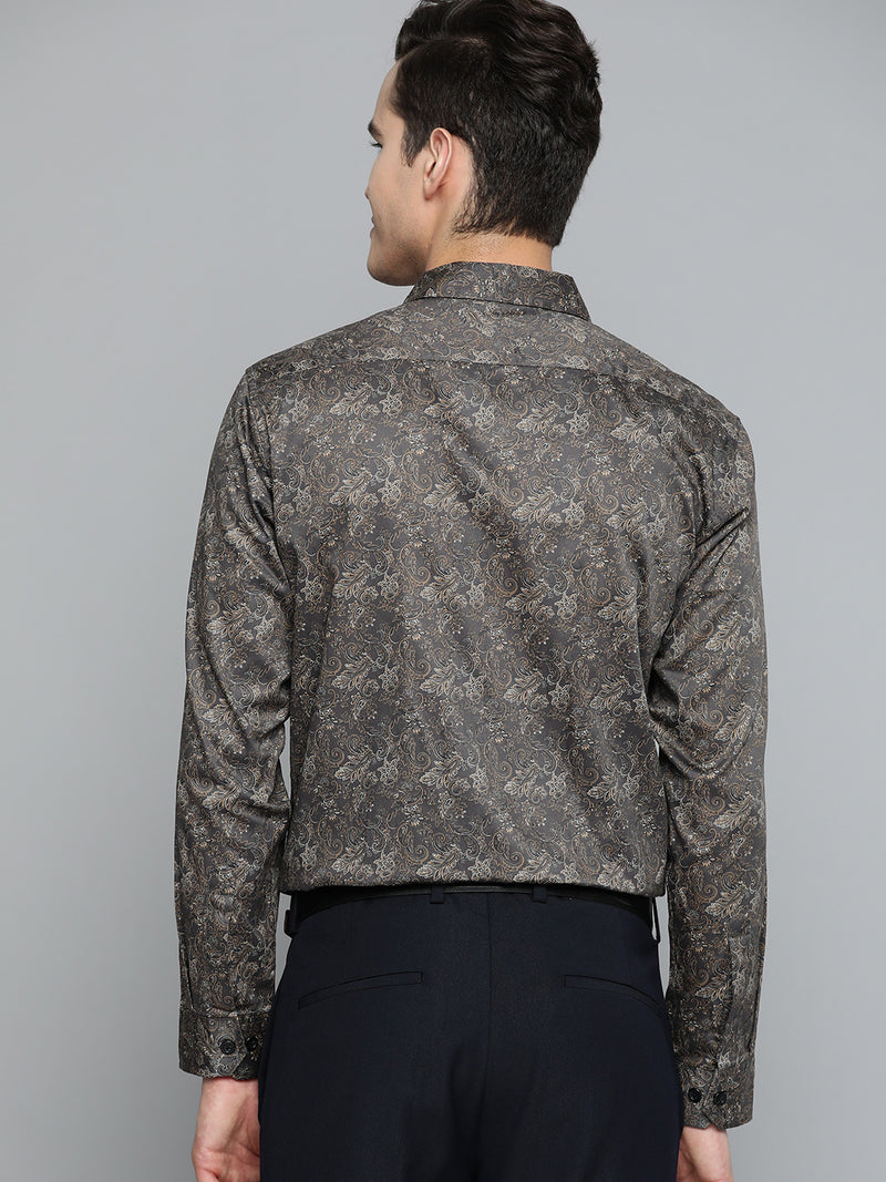 DENNISON Men Grey Smart Slim Fit Printed Casual Shirt