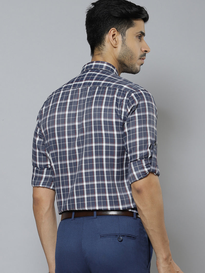 Grey And White: Checked Formal Shirt
