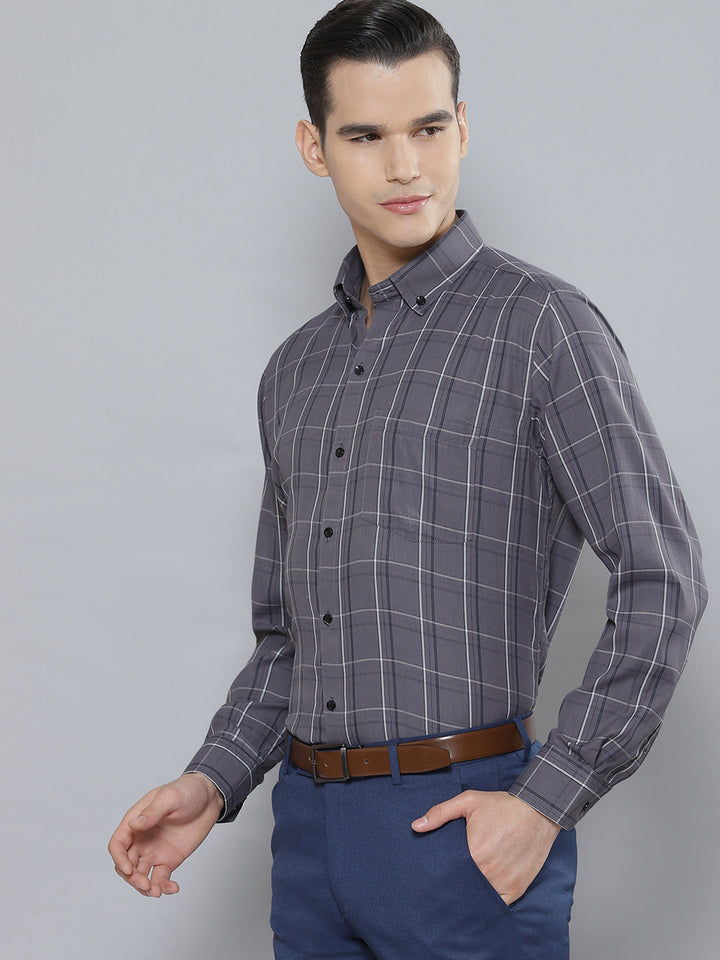 Men Charcoal Smart Tartan Checked Formal Shirt