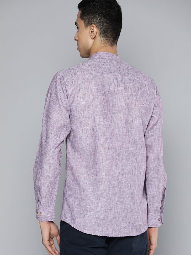 Men Lavender Melange Effect Comfort Slim Fit Straight Short Kurta