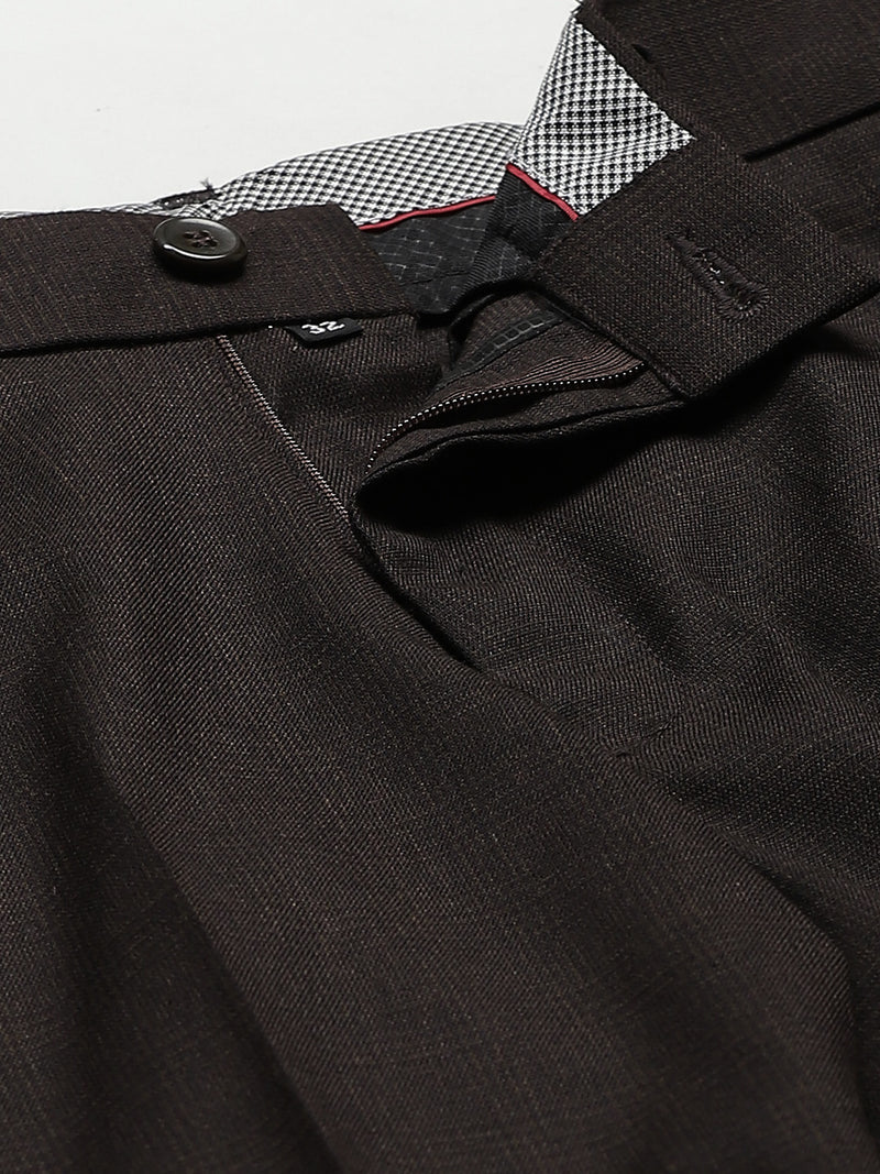 Men Brown Smart Tapered Fit Checked Cropped Trousers