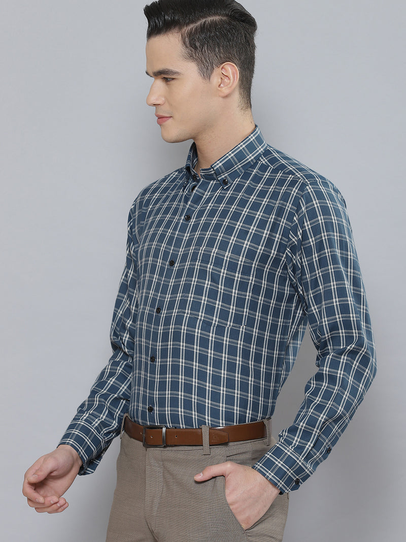Men Smart Gingham Checked Cotton Formal Shirt