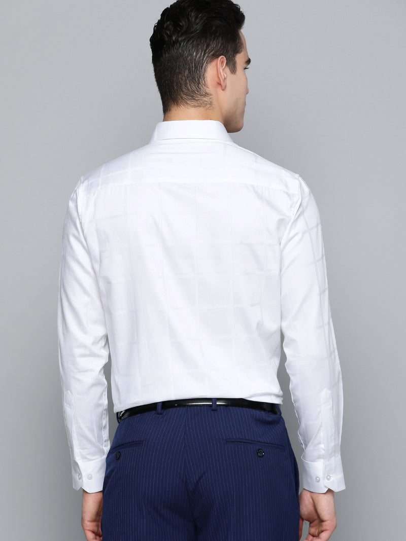 White: Full Sleeves Smart Windowpane Checks Party Shirt