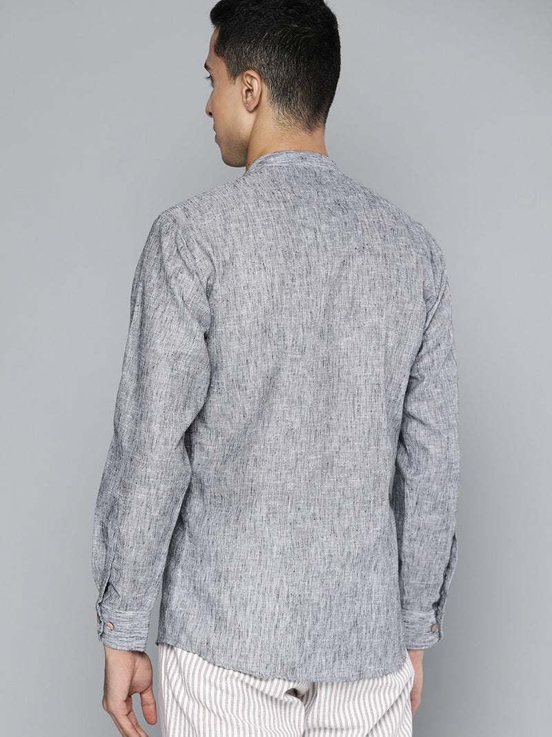 Men Grey Melange Effect Straight Comfort Slim Fit Short Kurta