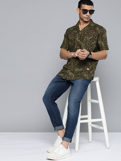 DENNISON Men Green Smart Printed Casual Shirt