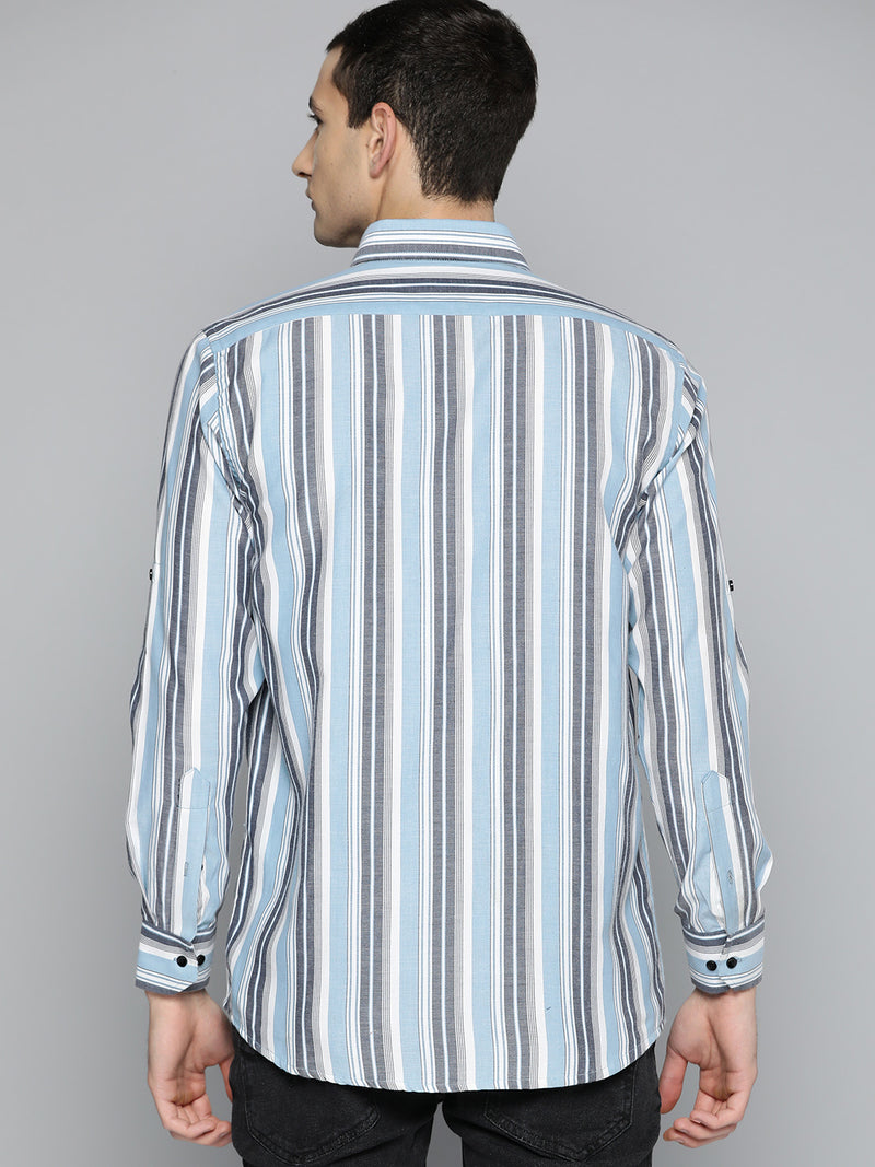 Blue: Striped Formal Shirt