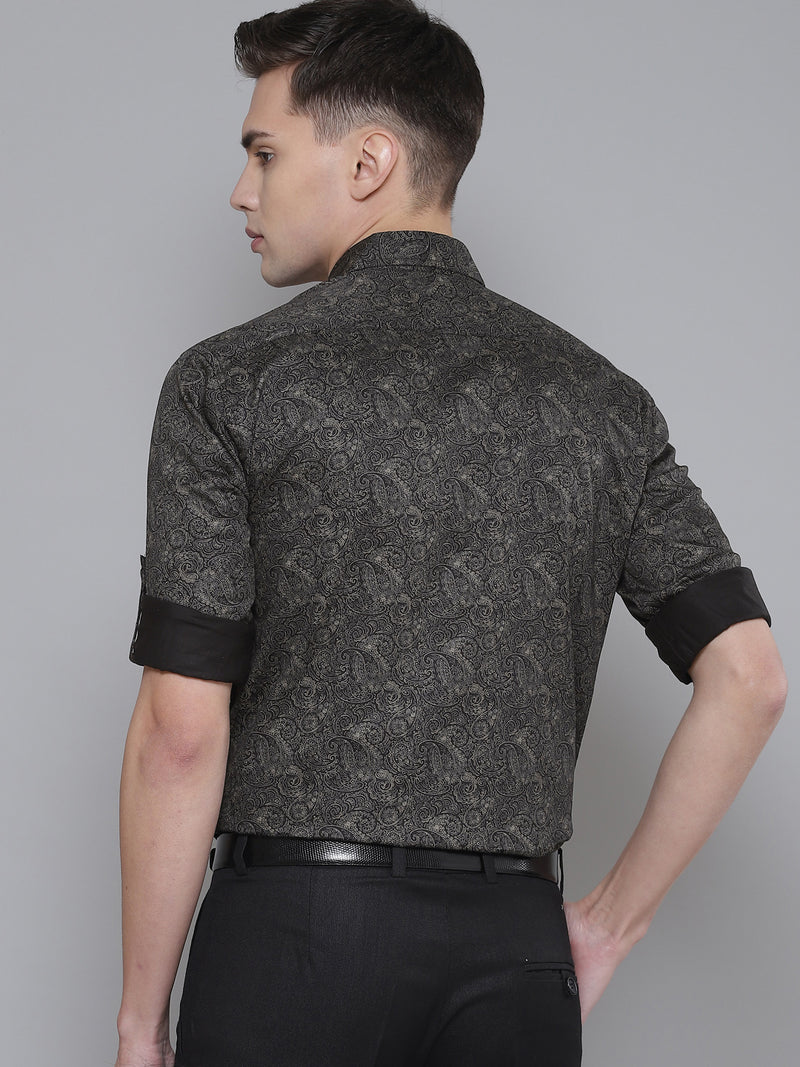DENNISON Men Black Smart Slim Fit Printed Formal Shirt