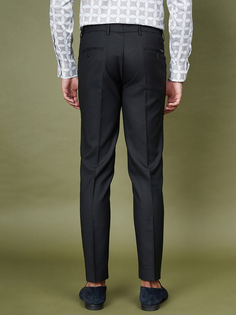 DENNISON Men Checked Smart Tapered Fit Easy Wash Formal Black Trousers