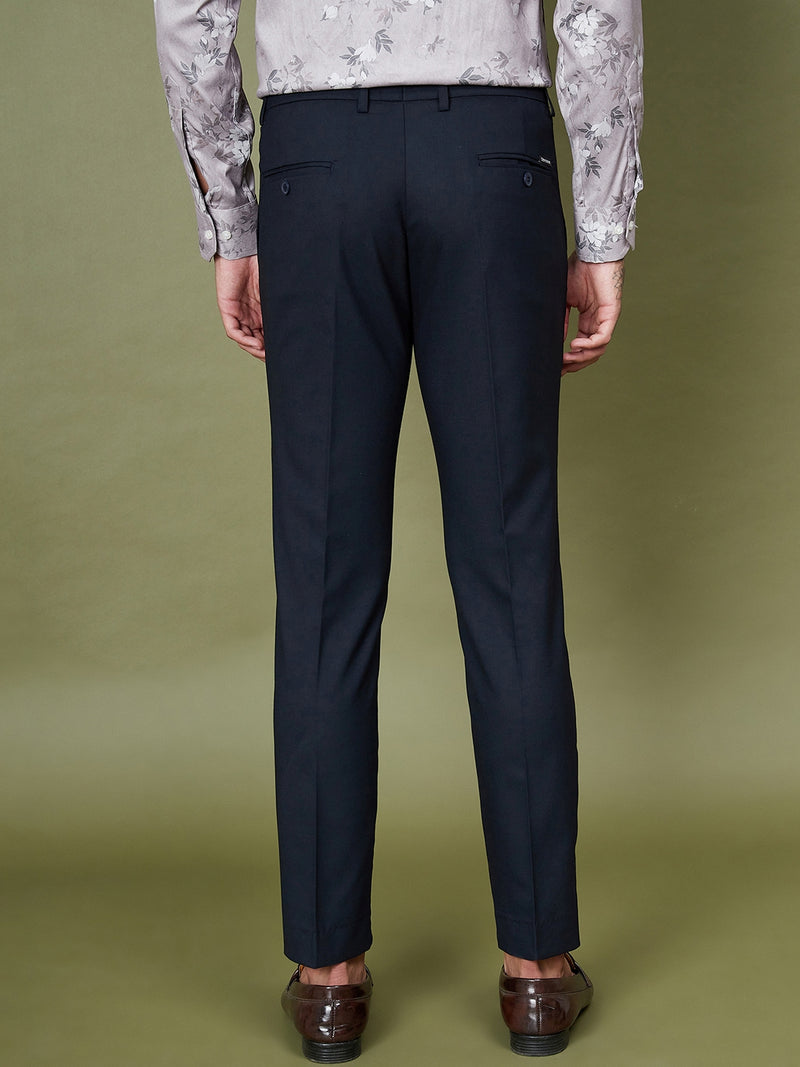 DENNISON Men Smart Tapered Fit Easy Wash Formal Blue Trousers