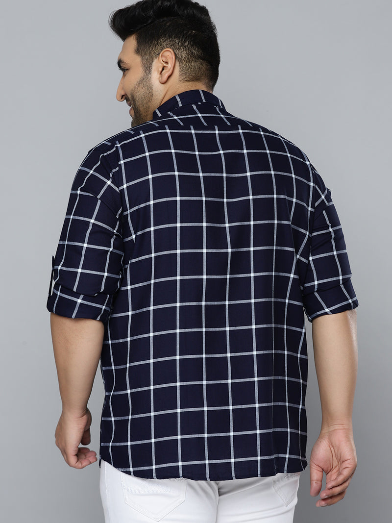 Men Navy Blue Smart Slim Fit Opaque Checked Formal Shirt