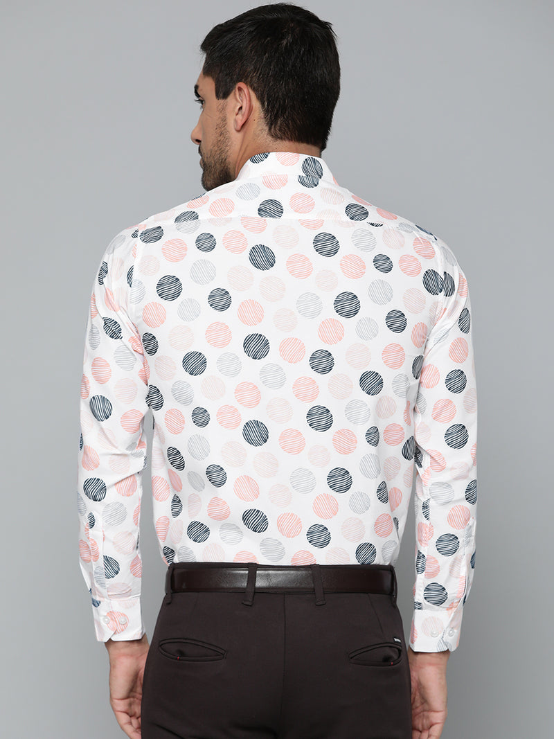 Men White Geometric Printed Smart Slim Fit Formal Shirt