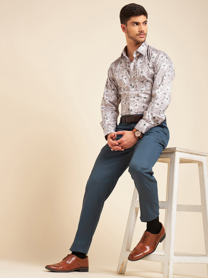 DENNISON Blue Men Smart Mid-Rise Easy Wash Formal Trousers