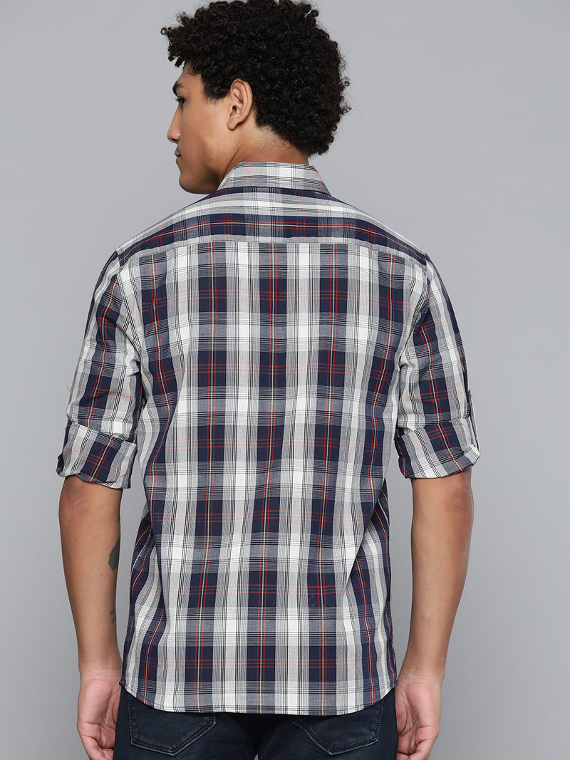 DENNISON Men Navy Blue Regular Fit Checked Casual Shirt