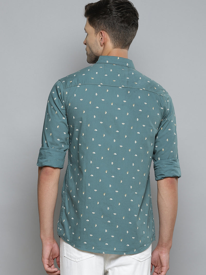 Men Green Smart Slim Fit Opaque Printed Casual Shirt