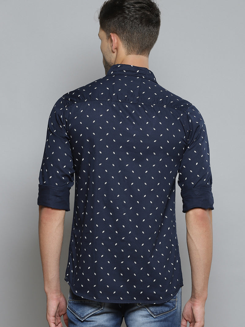 Men Navy Blue Smart Slim Fit Opaque Printed Casual Shirt