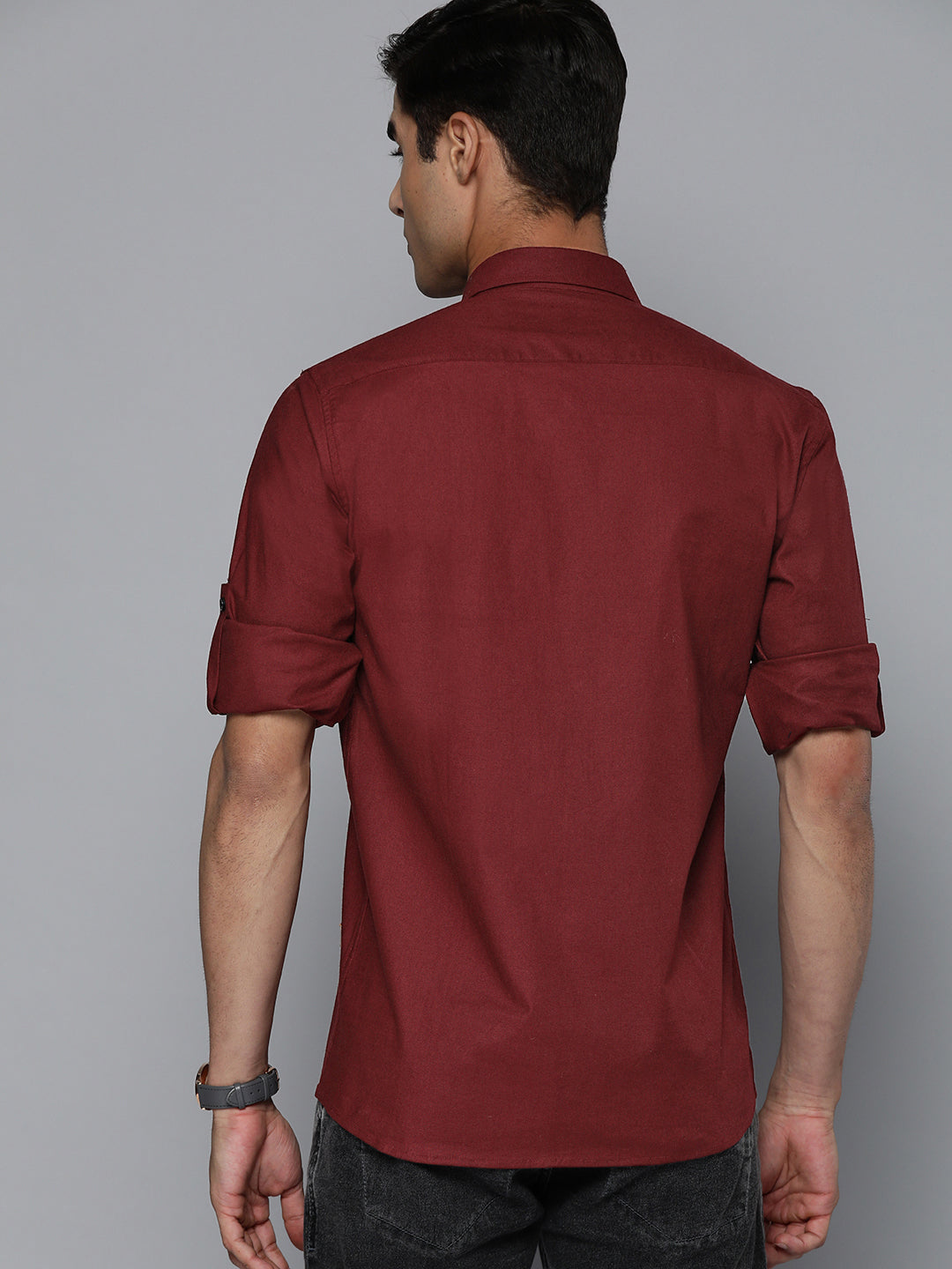 DENNISON Men Maroon Solid Pure Cotton Smart Slim Fit Casual Shirt