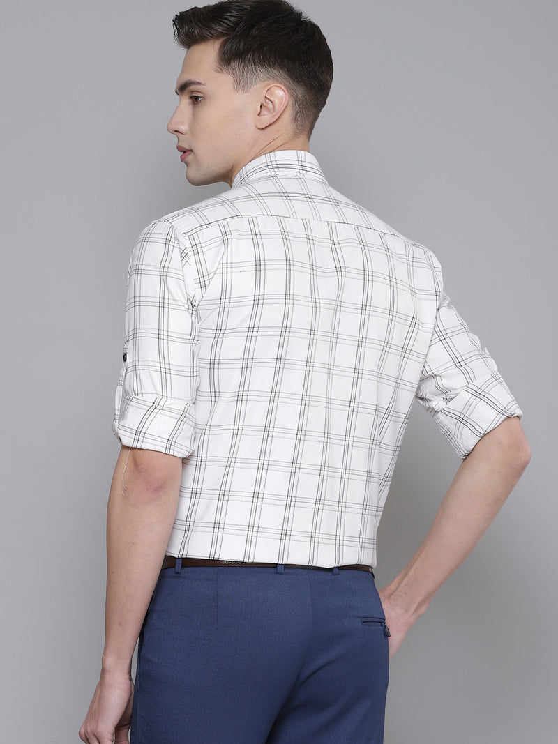 Men White Smart Slim Fit Checked Formal Shirt