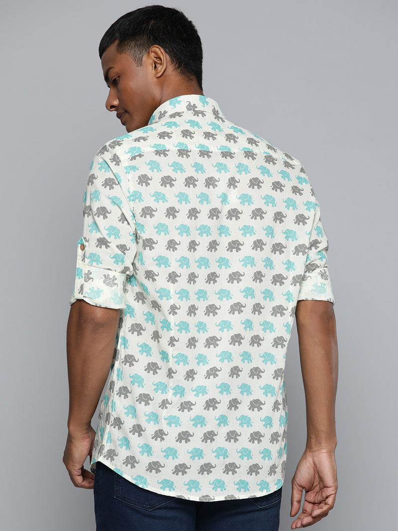 DENNISON Men Cream-Coloured Block Printed Shirt