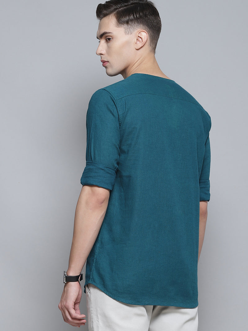 Men Green Comfort Slim Fit Short Kurta