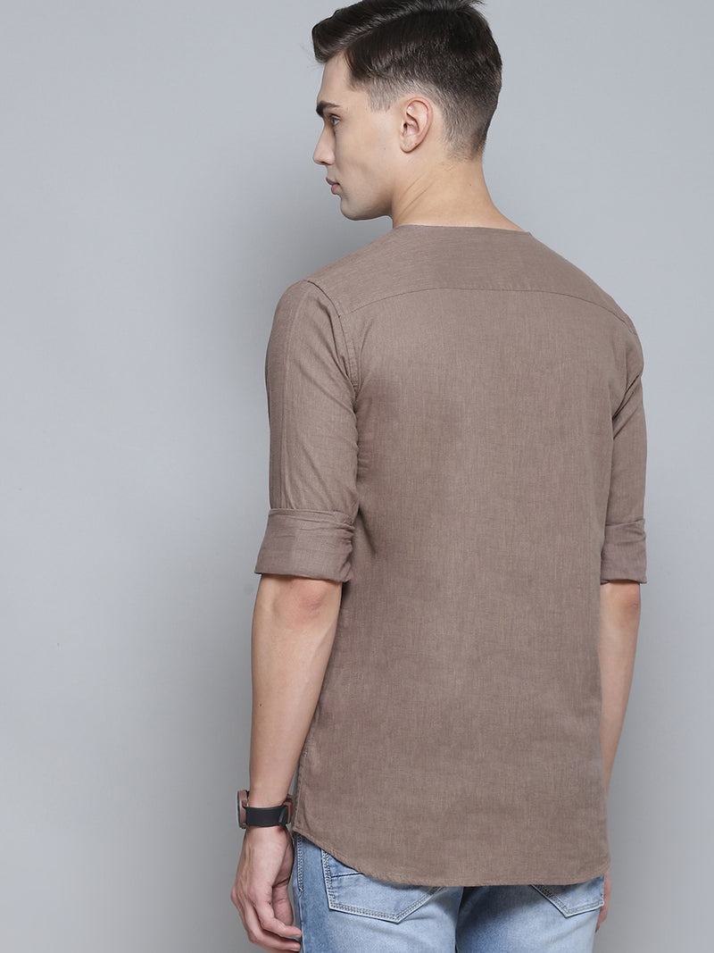 Men Brown Comfort Slim Fit Short Kurta