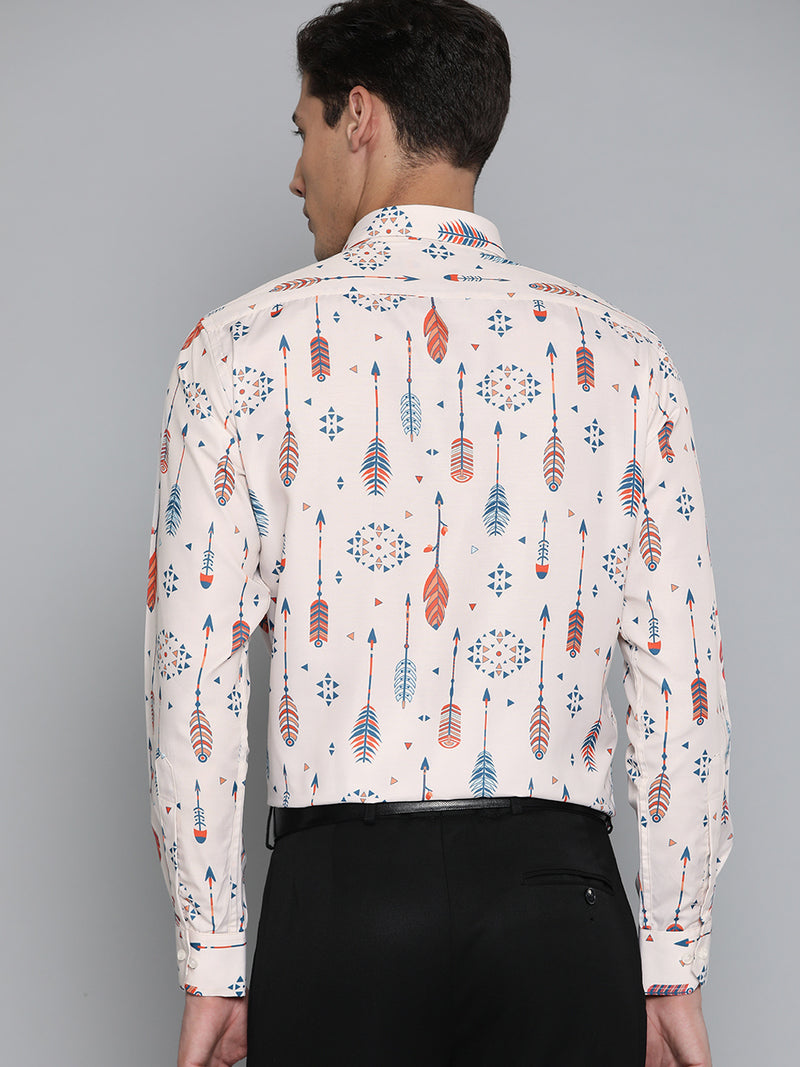 Men Beige Smart Slim Fit Printed Formal Shirt