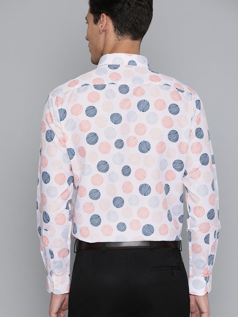 Men White Smart Slim Fit Geometric Printed Formal Shirt