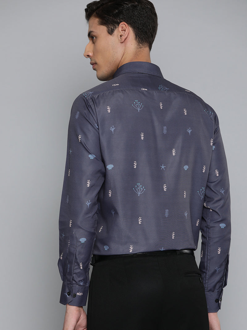 Men Navy Blue Smart Slim Fit Conversational Printed Formal Shirt