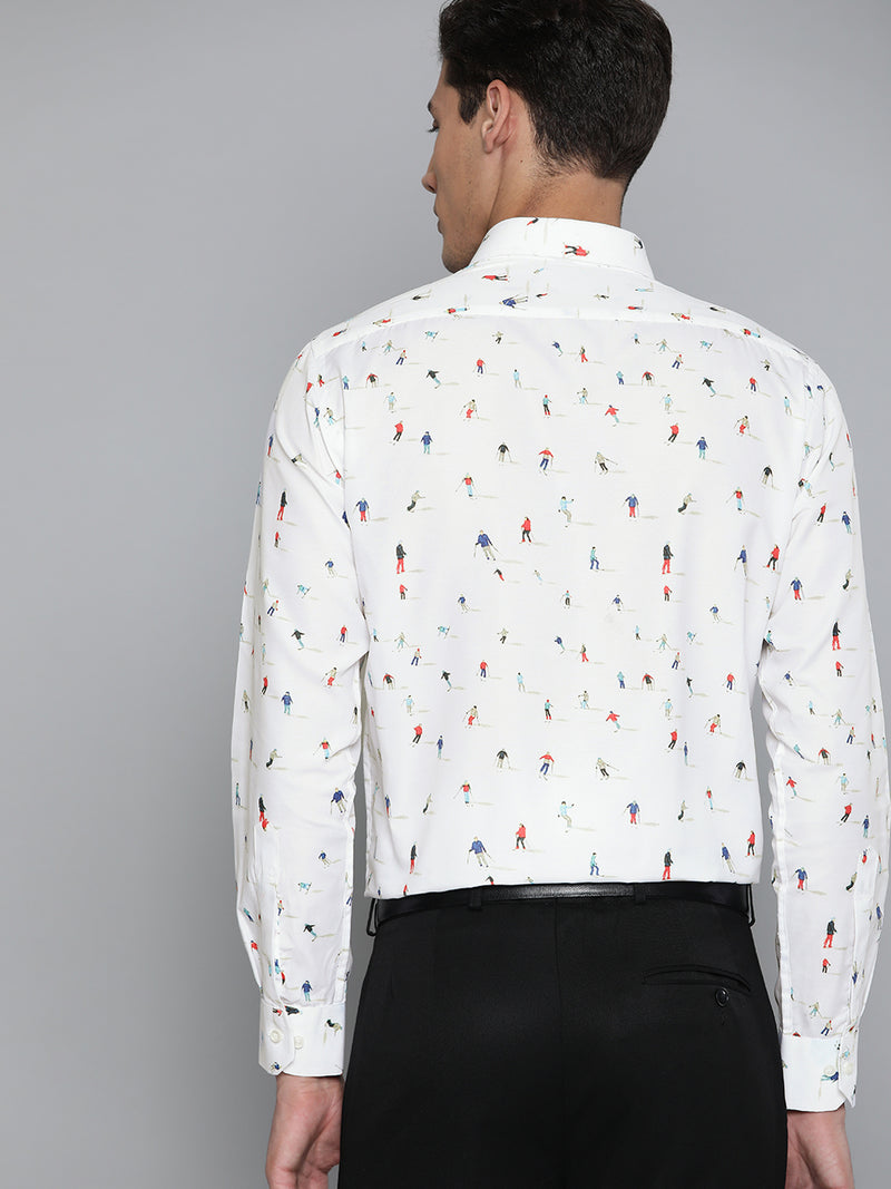 Men White Smart Slim Fit Printed Formal Shirt