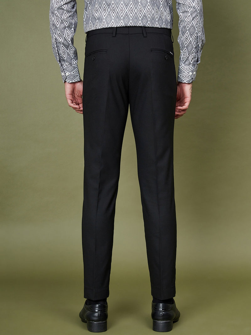 DENNISON Men Smart Tapered Fit Easy Wash Formal Black Trousers