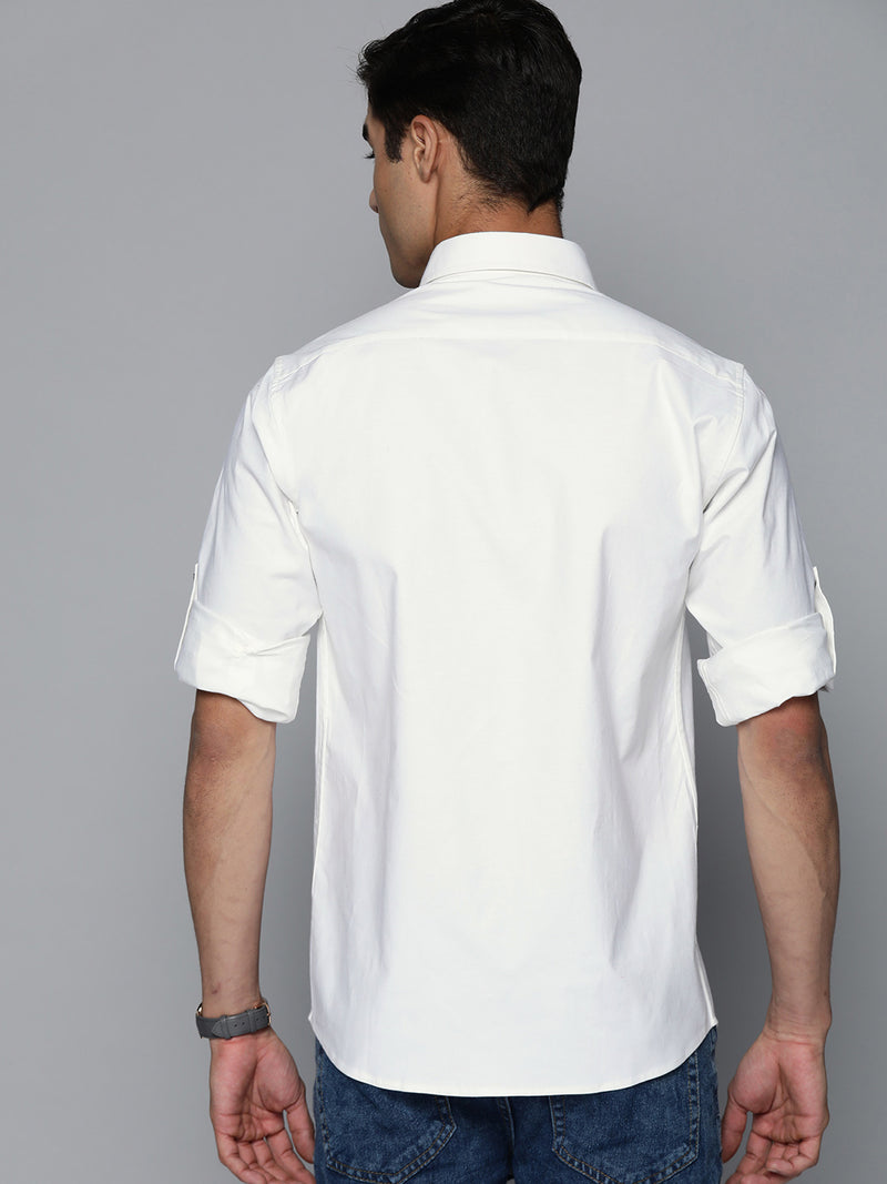 DENNISON Men White Solid Pure Cotton Smart Slim Fit Casual Shirt