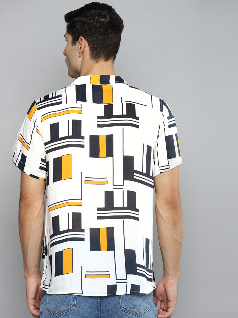 DENNISON Men White Smart Printed Casual Shirt