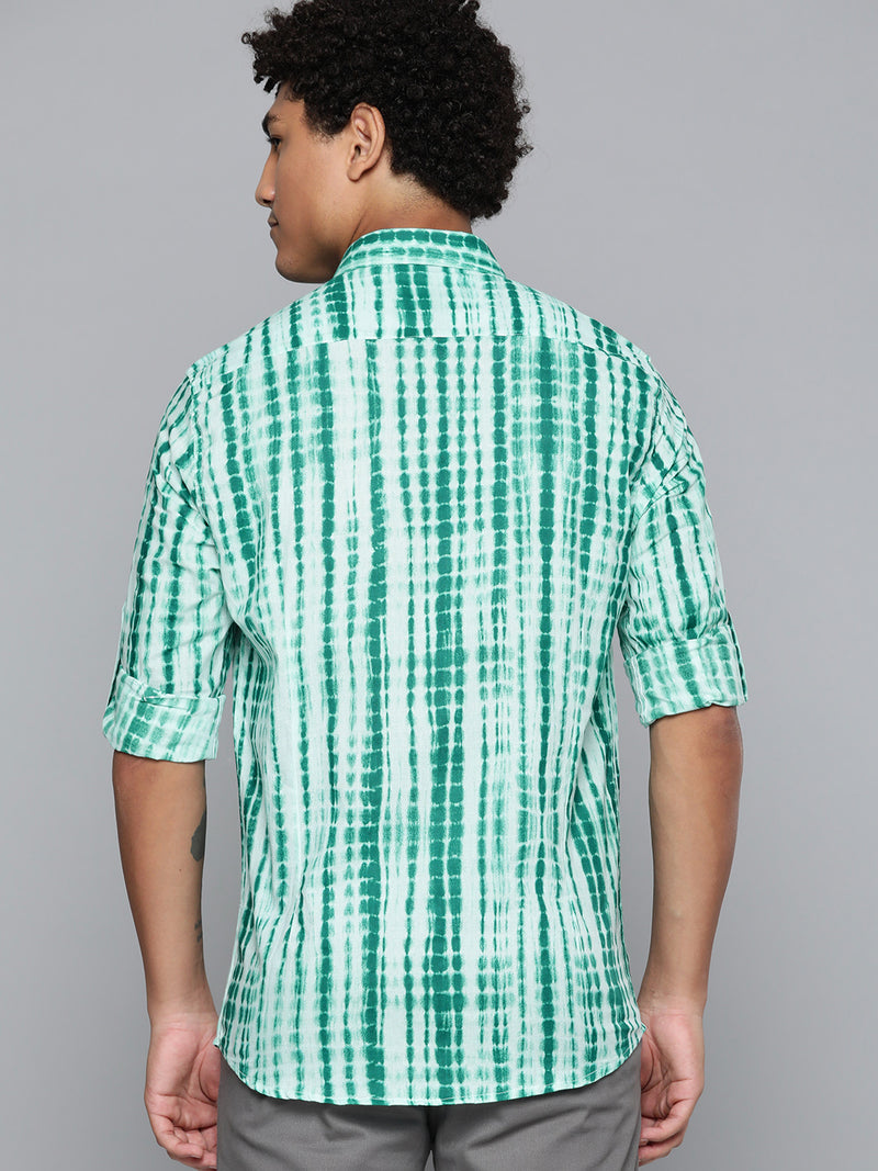 DENNISON Men Green Block Printed Shirt