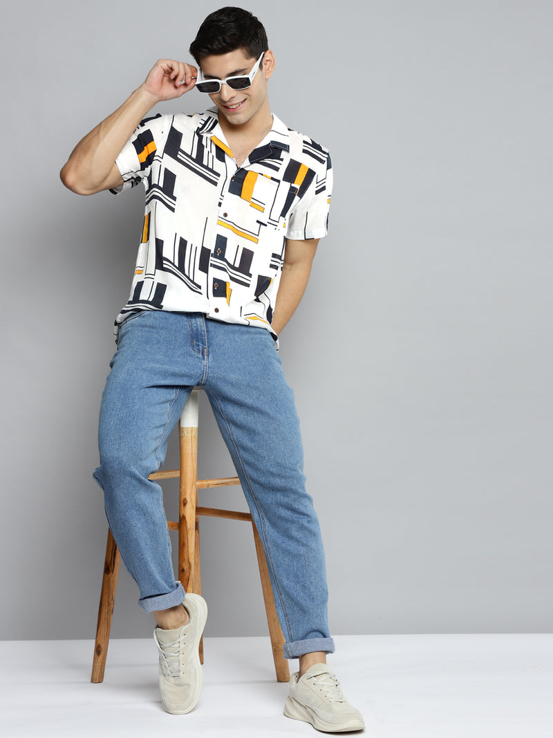 DENNISON Men White Smart Printed Casual Shirt