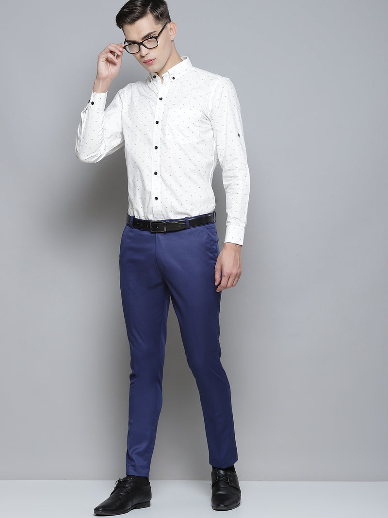 Men White Smart Slim Fit Opaque Printed Formal Shirt