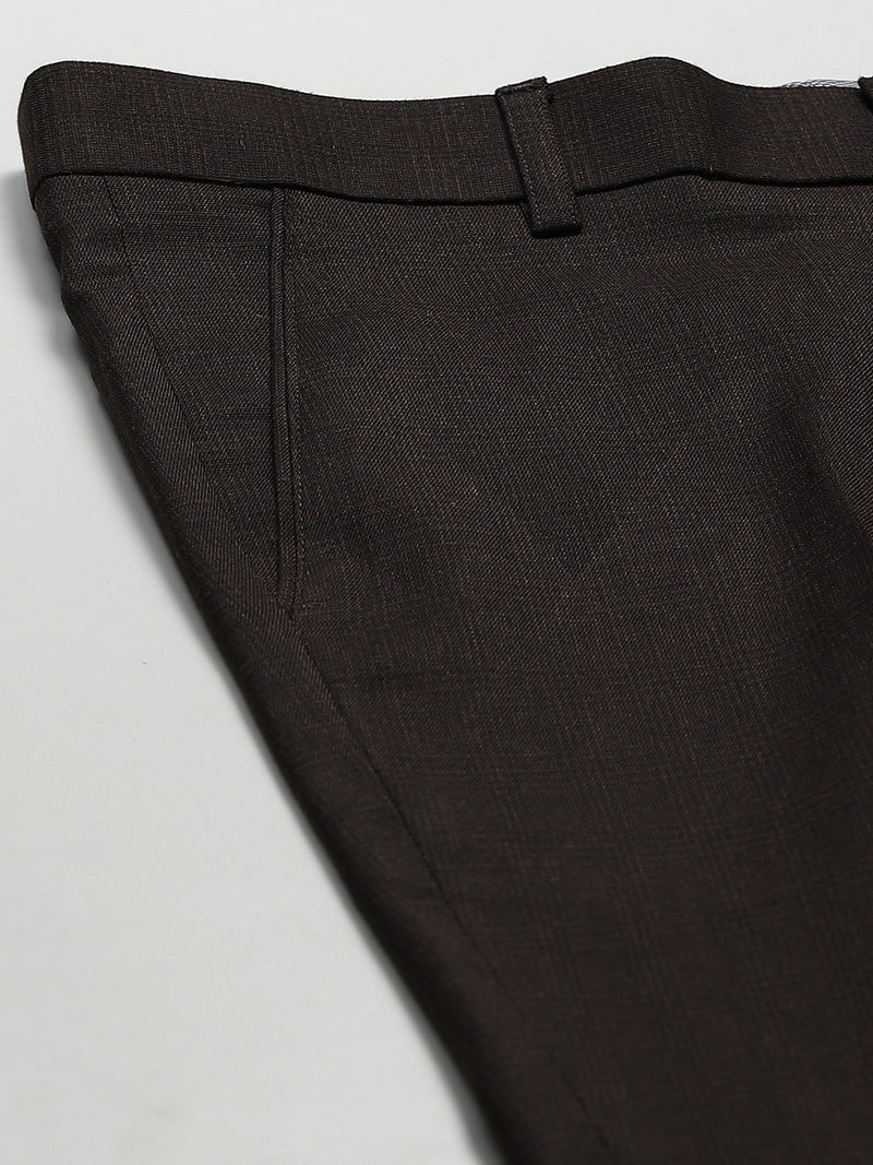 Men Brown Smart Tapered Fit Checked Cropped Trousers