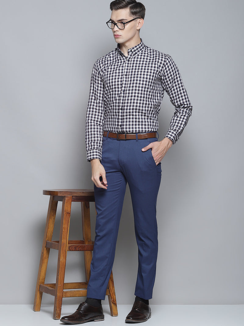 Men White Smart Slim Fit Gingham Checks Opaque Checked Formal Shirt